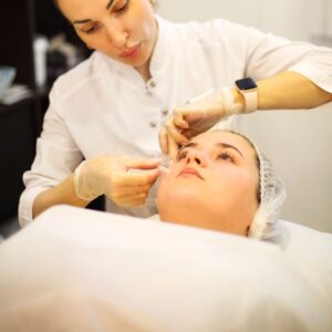 Woman getting thread lifting. 